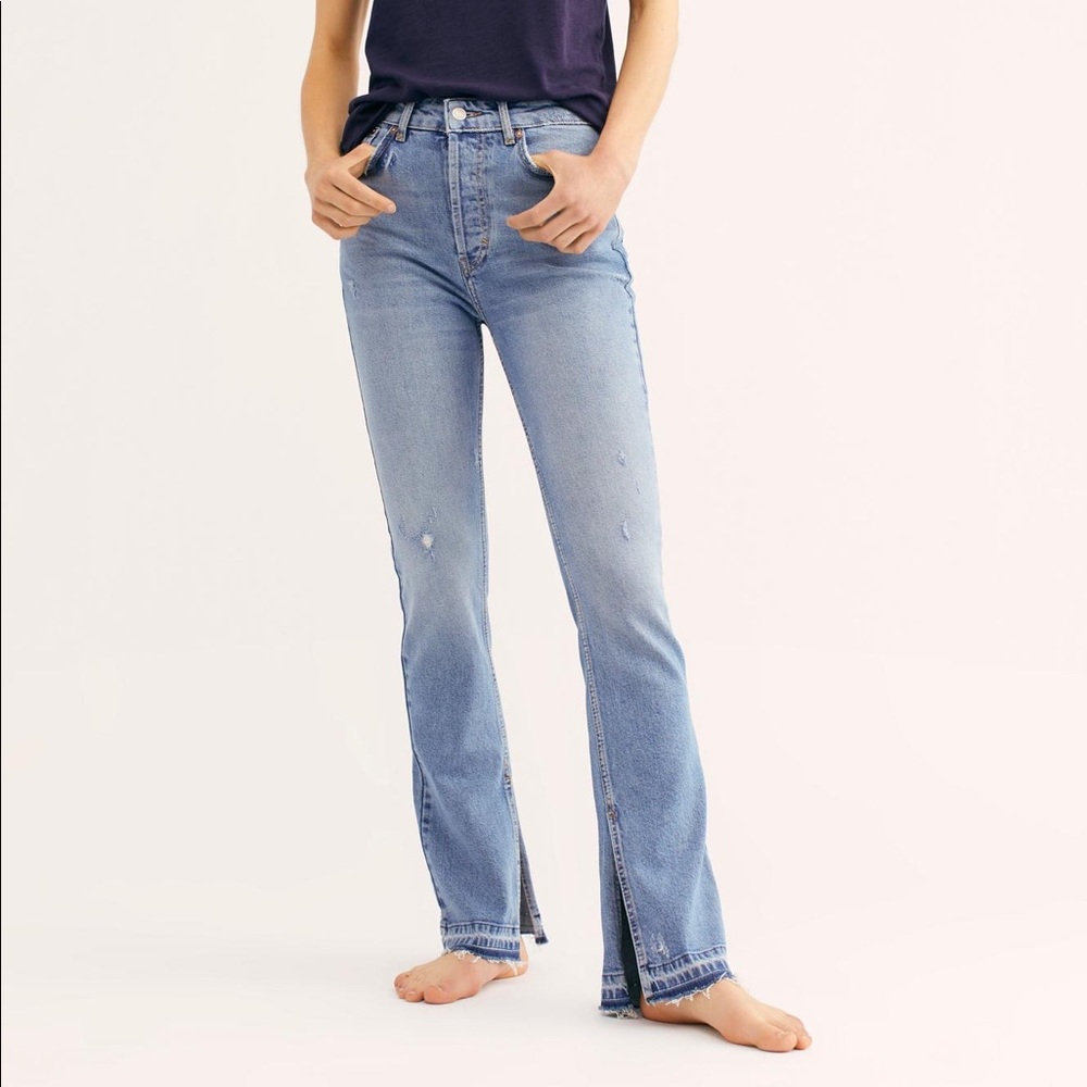 We the Free raw split hem button fly jeans